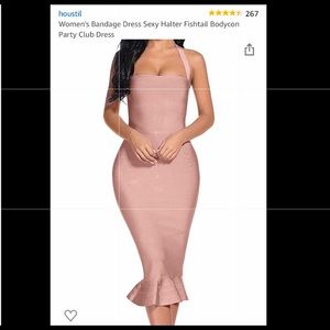 Nude fishtail halter neck bandage dress (HL insp)